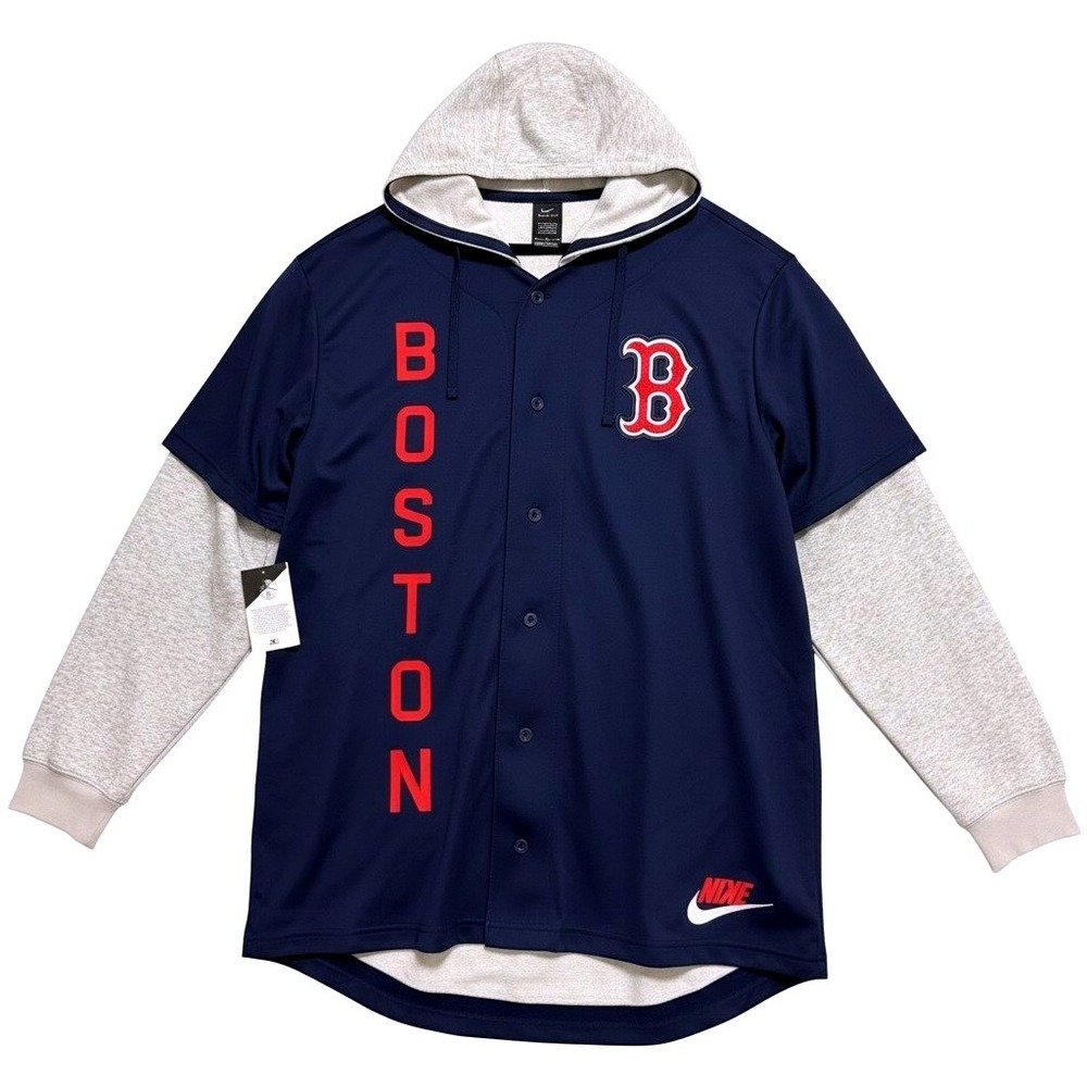 Nike Boston Red Sox Jersey Mens XXL Navy Blue MLB Hoodie Dri-Fit Loose Fit NWT